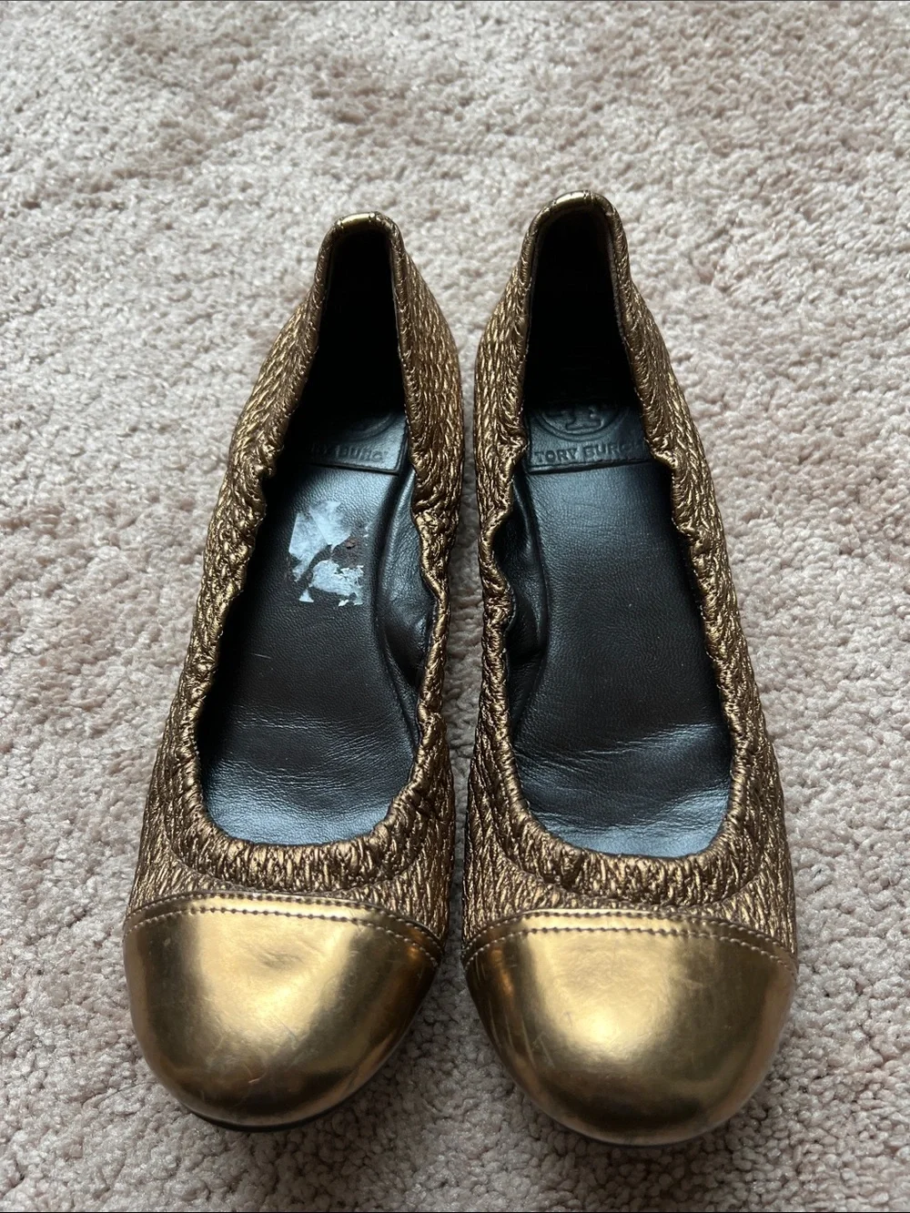 Tory Burch Leather Metallic Copper Textured Cap-Toe Ballet Flats